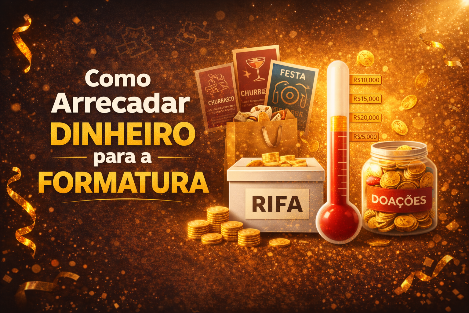 Muitas turmas realizam ações para arrecadar dinheiro e reduzir o valor da formatura. Veja algumas ideias que funcionam muito bem. Festas universitárias Uma das formas mais comuns de arrecadação. A turma organiza uma festa e vende ingressos. Dependendo do tamanho do evento, é possível arrecadar valores significativos. Rifas As rifas são simples de organizar e podem gerar bons resultados. Prêmios comuns incluem: eletrônicos vales-compras cestas de produtos Venda de produtos Algumas turmas vendem: camisetas canecas doces kits personalizados Eventos gastronômicos Churrascos e eventos gastronômicos também são populares. Eles permitem arrecadar dinheiro e ainda promovem integração entre os alunos. Parcerias com empresas Outra estratégia interessante é buscar patrocinadores locais. Algumas empresas ajudam financeiramente em troca de divulgação.