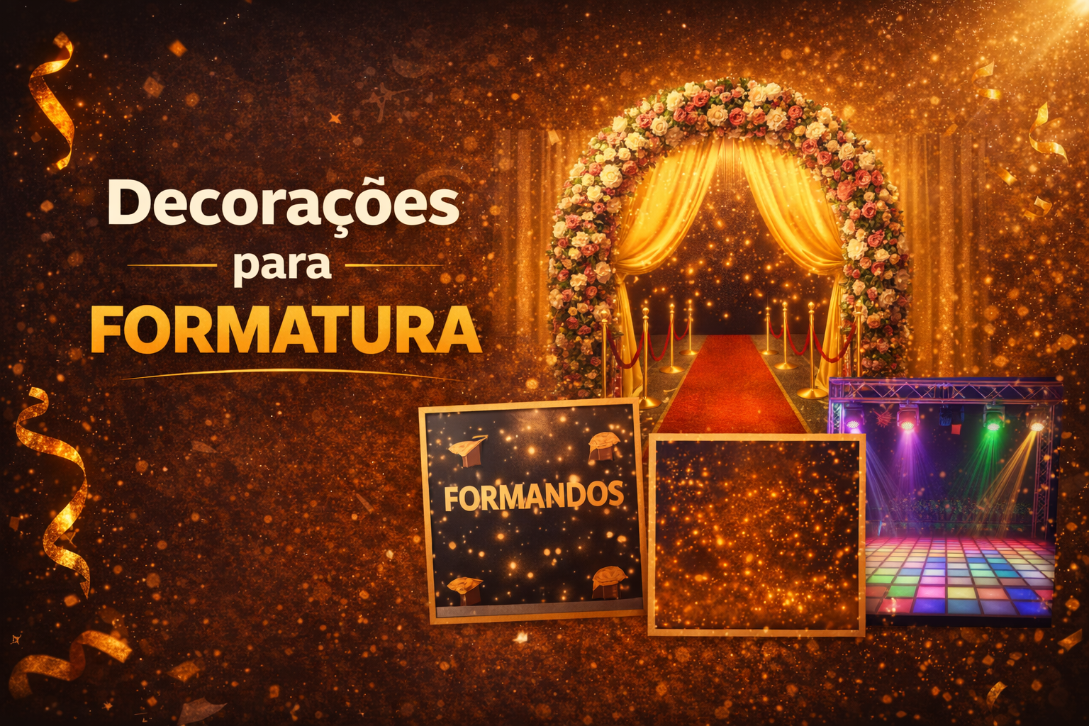 A decoração transforma completamente o ambiente da festa. Iluminação cenográfica Um dos elementos mais importantes. Ela pode criar diferentes atmosferas no evento. Painéis instagramáveis Espaços criados especialmente para fotos. Eles fazem muito sucesso entre os convidados. Pista de LED Muito comum em bailes de formatura modernos. Ela se torna o centro da festa. Cenografia personalizada Algumas turmas escolhem cenários que representam o curso ou a história da turma. Isso torna o evento ainda mais especial.